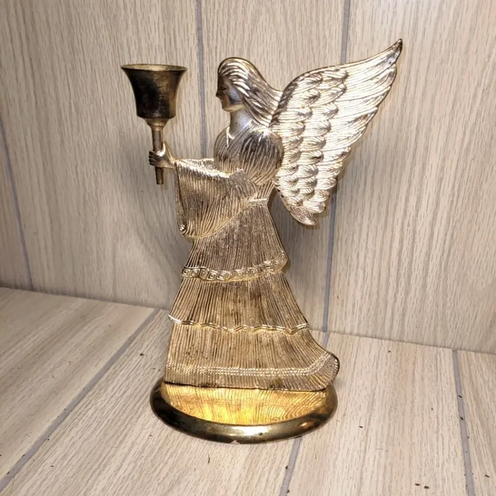 Vintage Silver Plated Angel Candle Holder Figurine Holiday Religious